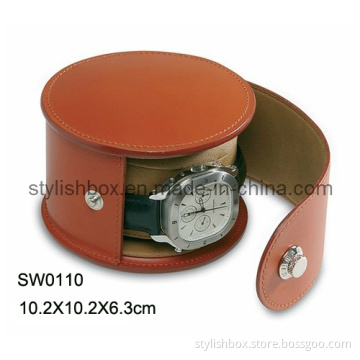 Round Single Brown PU Watch Box (SW0110)